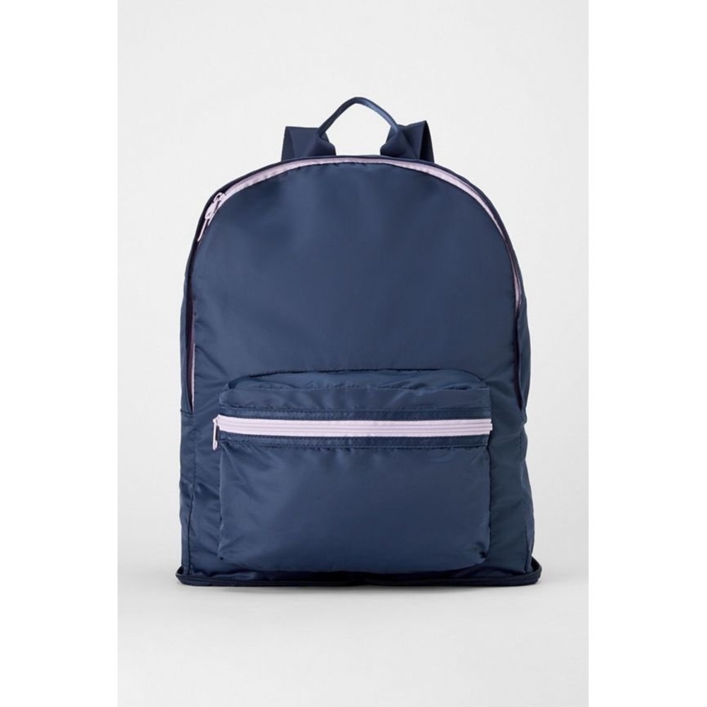 Fabletics Packable Backpack Navy Blue Pink Trim Lightweight Travel Gym‎ Bag